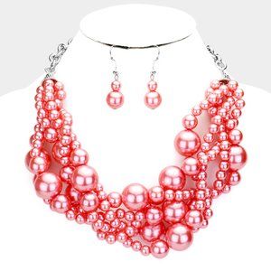 Twisted Multi-Strand Pearl Necklace set